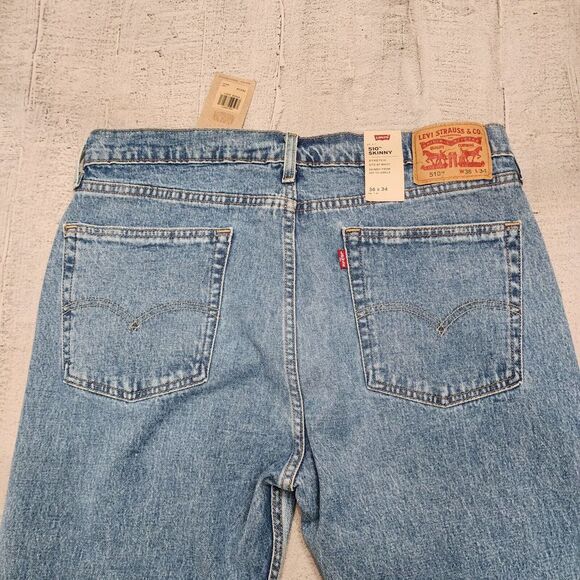 NWT Levi's 510 Mens Skinny Jeans‎ Blue Size 36x34 Ripped Washed Stretch - Picture 7 of 15